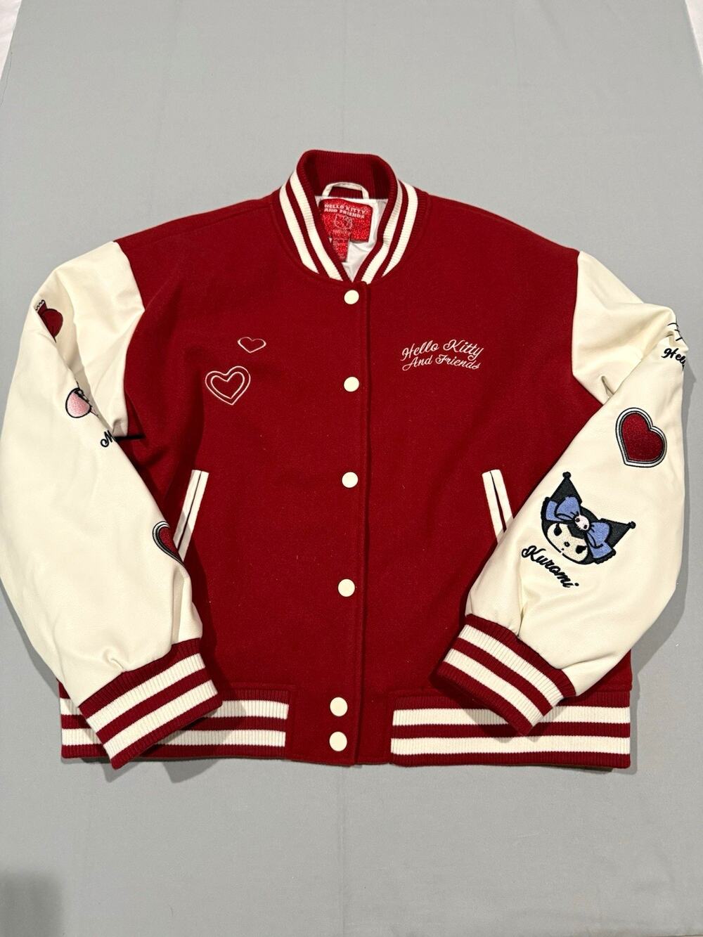 Forever 21 x Hello Kitty Friends Varsity Jacket Red Kuromi My Melody Sanrio L